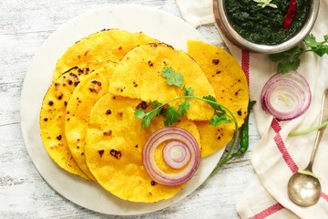 Sarson ka saag and Makki ki roti /Indian corn bread with mustard leaves gravy