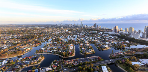 Superb view towards Broadbeach and Surfers Paradise in the Gold Coast at sunrise © Downunderphoto