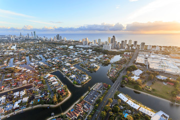Superb view towards Broadbeach and Surfers Paradise in the Gold Coast at sunrise