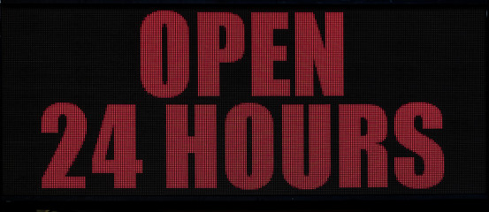 Red LED Sign Open 24 Hours