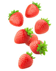 Falling strawberry isolated on white background, clipping path, full depth of field, high quality photo