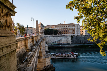 Naklejka premium Tiber River Boat Rome Italy