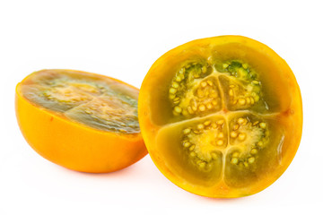 Typical Colombian tropical exotic fruit called lulo (Solanum quitoense)