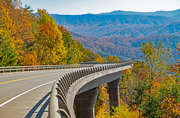Expanded bridge on the new Foothills Parkway in fall  colors.