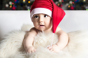 Little boy in Christmas Santa's hat - Stock image