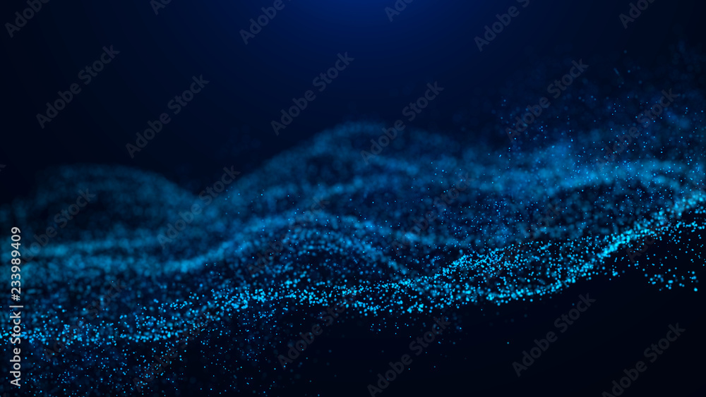 Aufkleber Wave of particles. Abstract particle. Data visualization. Abstract digital background. 4k rendering.