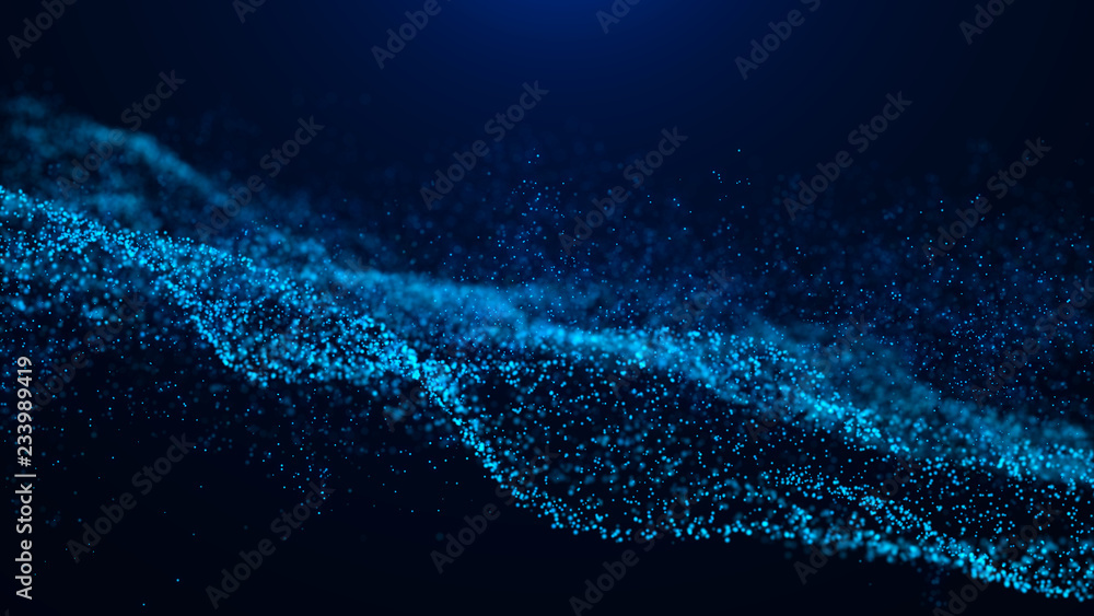 Aufkleber Wave of particles. Abstract particle. Data visualization. Abstract digital background. 4k rendering.