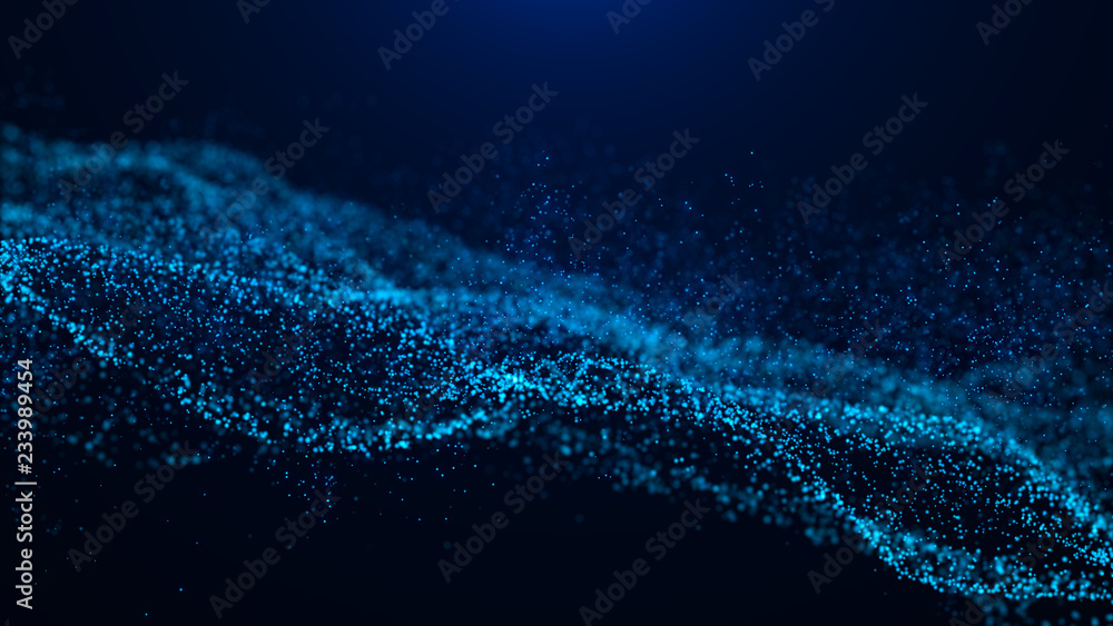 Aufkleber Wave of particles. Abstract particle. Data visualization. Abstract digital background. 4k rendering.