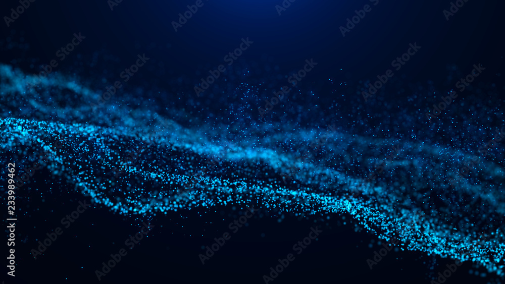 Aufkleber Wave of particles. Abstract particle. Data visualization. Abstract digital background. 4k rendering.