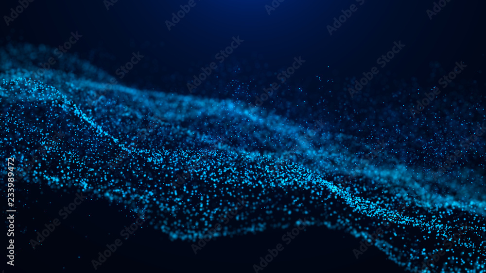 Fototapete Wave of particles. Abstract particle. Data visualization. Abstract digital background. 4k rendering.