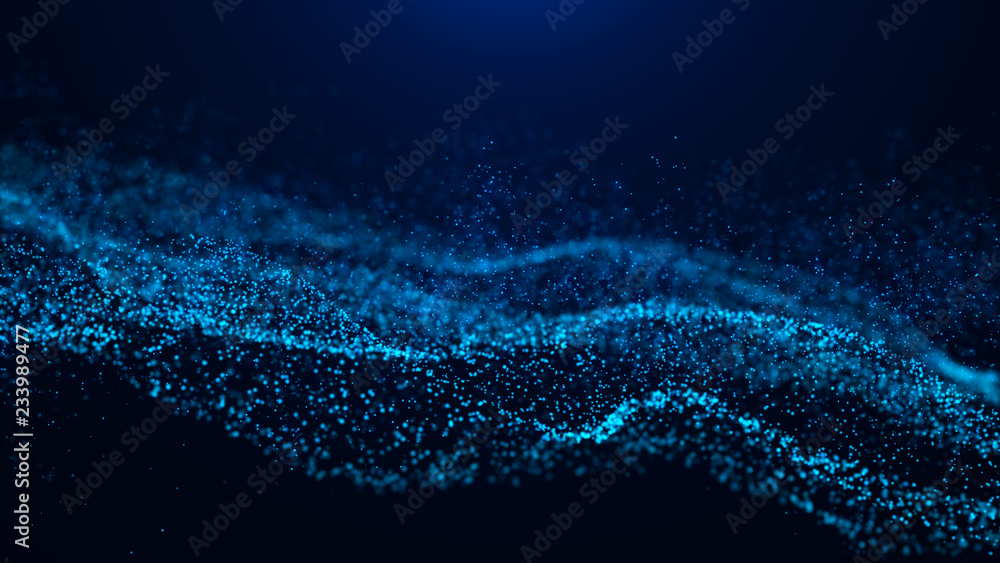 Fototapete Wave of particles. Abstract particle. Data visualization. Abstract digital background. 4k rendering.