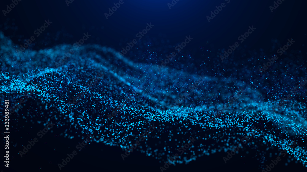 Fototapete Wave of particles. Abstract particle. Data visualization. Abstract digital background. 4k rendering.
