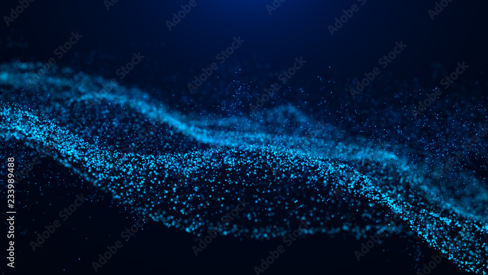 Fototapete Wave of particles. Abstract particle. Data visualization. Abstract digital background. 4k rendering.