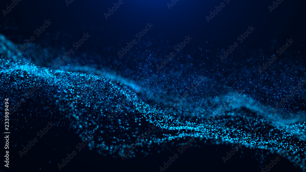 Aufkleber Wave of particles. Abstract particle. Data visualization. Abstract digital background. 4k rendering.