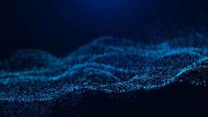 Wave of particles. Abstract particle. Data visualization. Abstract digital background. 4k rendering.