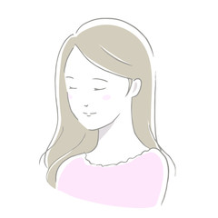 女性　ほほえむ　やわらか手描き風