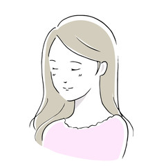 女性　ほほえむ　シンプル手描き風