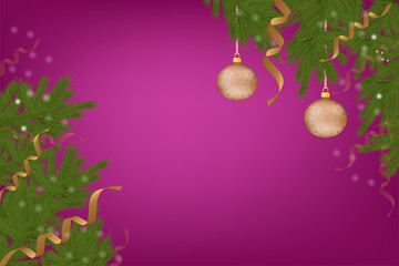 beautiful greeting card banner with a pink background with Christmas tree