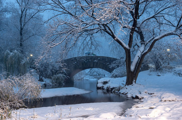 Fototapeta premium Gapstow bridge during winter, Central Park New York City. USA