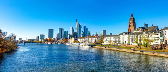 Fototapeta na wymiar Mainufer und Skyline Frankfurt