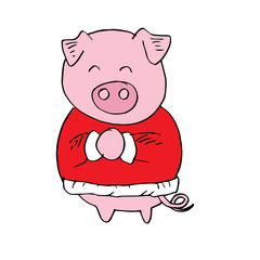 Cute pig with Santa Claus clothes 