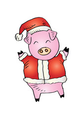 Cute pig with Santa Claus clothes 
