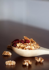 CUCHARA DE MADERA Y NUECES Y ARÁNDANOS