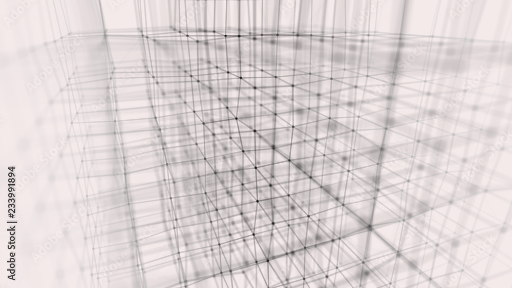 Poster Blockchain technology concept. Big data visualization. 3D illustration. Distributed register technology