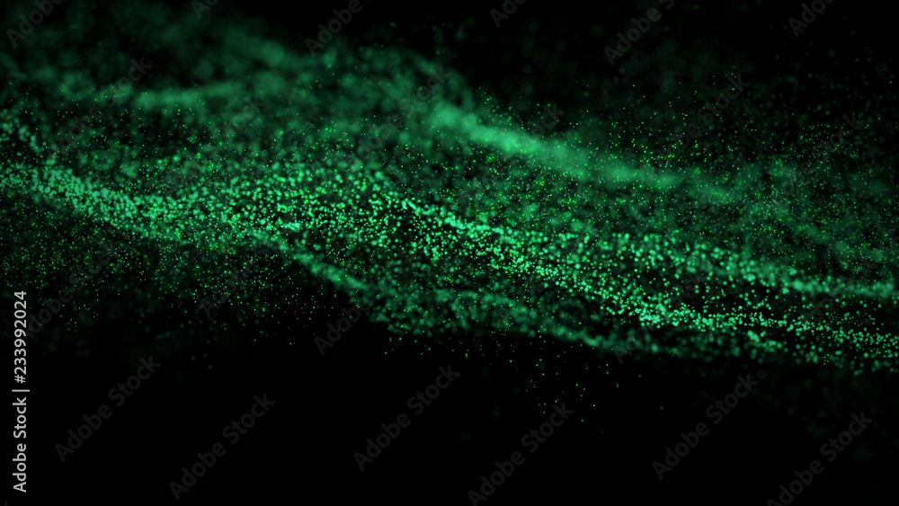 Poster wave glow. wave of particles. wave 3d. 3d rendering. futuristic dots background with a dynamic wave.