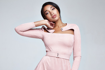 Portrait fashion sexy woman beautiful face perfect body shape skin cosmetic makeup hair style...