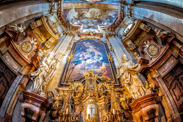 Baroque interior of St Nicholas cathedral. Prague, Czech Republic