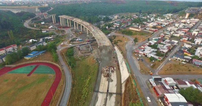 aerial view of the construction of the viaduct connecting route 5 with the austral highway in the city of Puerto Montt, Chile