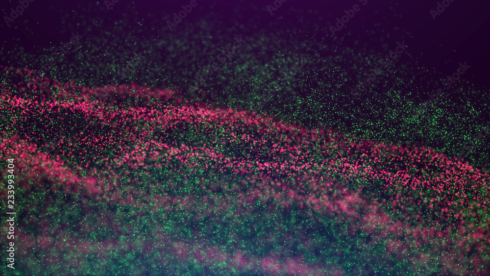 Poster wave glow. wave of particles. wave 3d. 3d rendering. futuristic dots background with a dynamic wave.