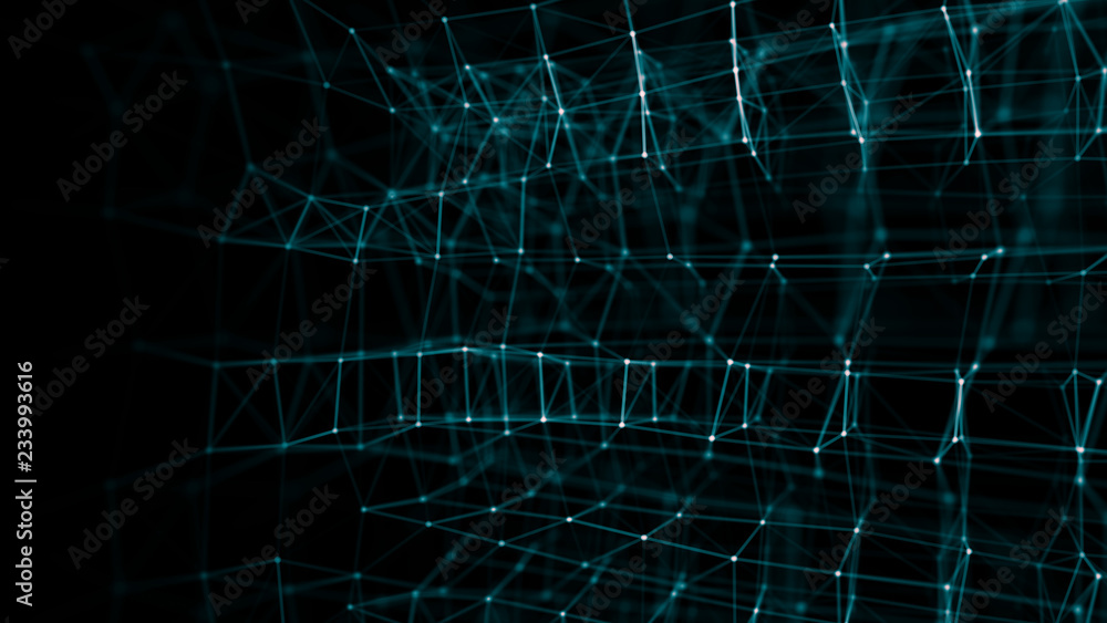 Poster Blockchain technology concept. Big data visualization. 3D illustration. Distributed register technology