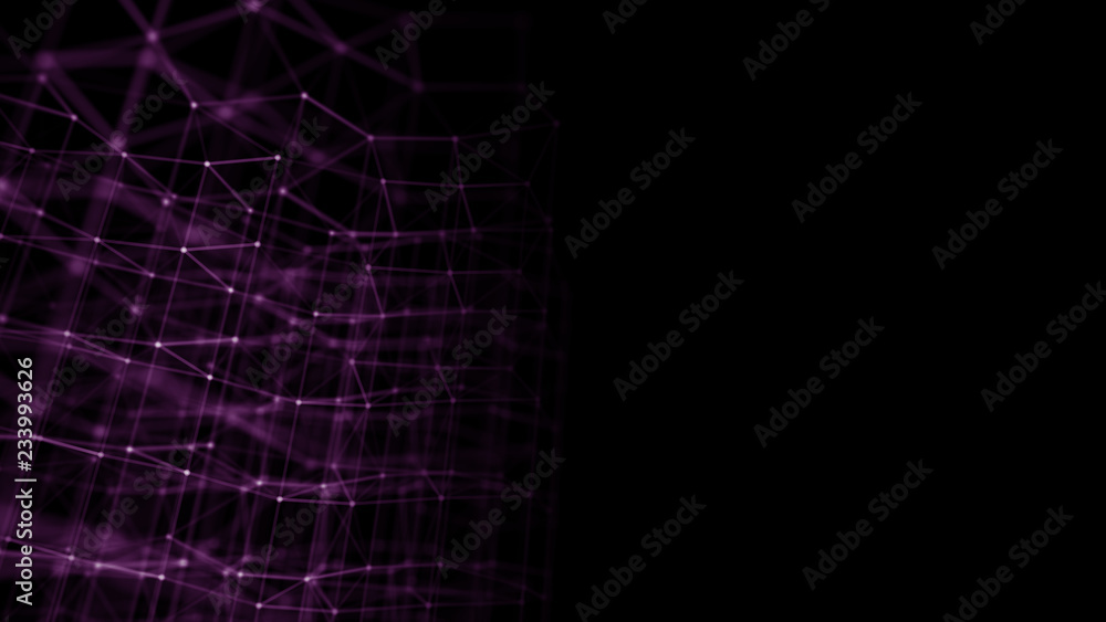 Poster Blockchain technology concept. Big data visualization. 3D illustration. Distributed register technology