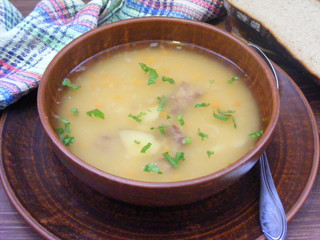 Healthy food. Traditional pea soup close up