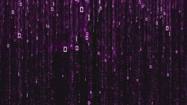 Binary rain, streams of purple numbers, 4K abstract background, matrix effect. 
