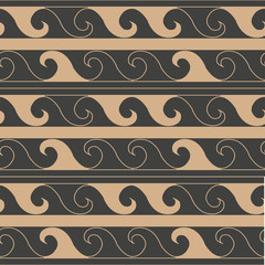 Vector damask seamless retro pattern background spiral vortex cross wave frame line