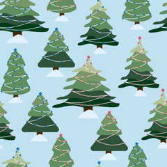 Christmas winter forest landscape. seamless pattern and background.