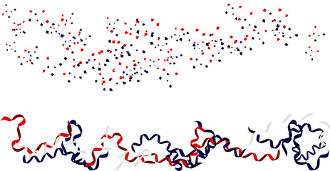 Red, White and Blue ribbon and confetti