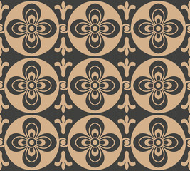 Vector damask seamless retro pattern background curve round cross flower geometry kaleidoscope