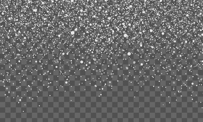 Christmas background with falling snow on transparent background. Winter holiday pattern. Vector illustration 