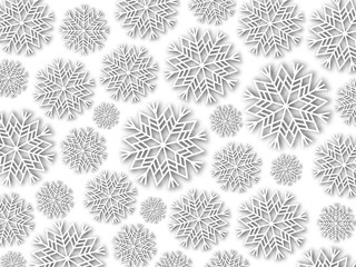 Christmas background with snowflakes on white background. Winter holiday pattern. Vector illustration 