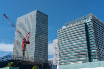 みなとみらいの都市風景と工事現場の風景