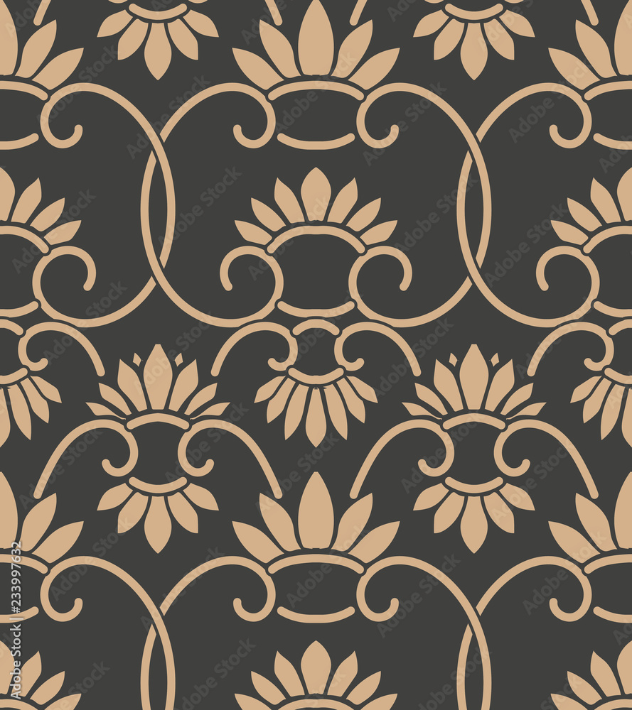 Wall mural vector damask seamless retro pattern background spiral curve cross frame oriental flower