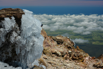 Taranaki summit, ice on a stone