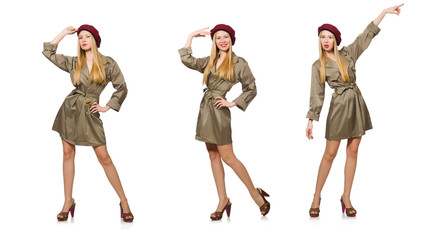 Woman in military clothing isolated on white