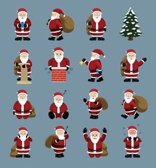 Christmas Character Santa Various Poses Cartoon