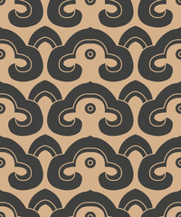 Vector damask seamless retro pattern background oriental spiral curve cross frame chain crest