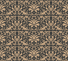 Vector damask seamless retro pattern background botanic garden spiral curve cross leaf frame vine flower